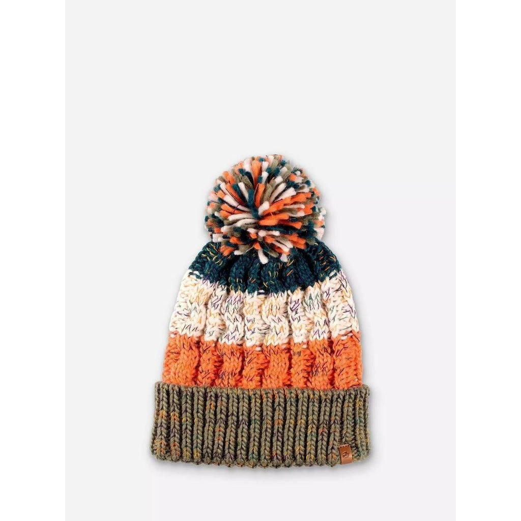 Brakeburn Multi Stripe Beanie Hat - Khaki & Orange - Beales department store