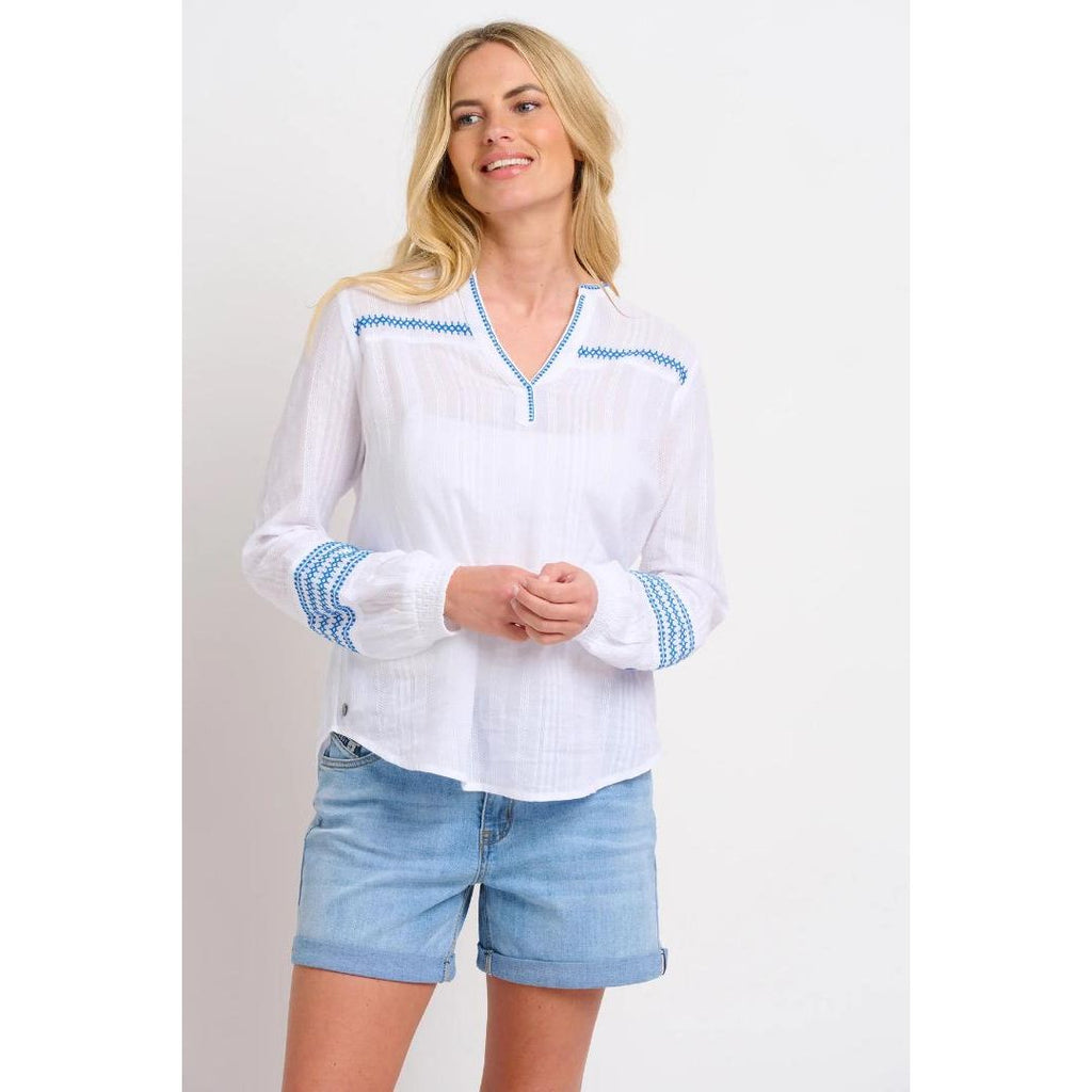 Brakeburn Nattie Embroidered Blouse - White - Beales department store