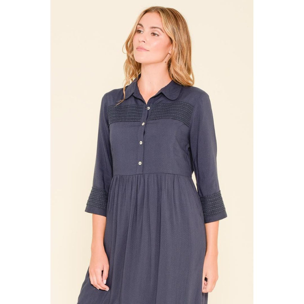 Brakeburn Pom Pom Trim Shirt Dress - Navy - Beales department store