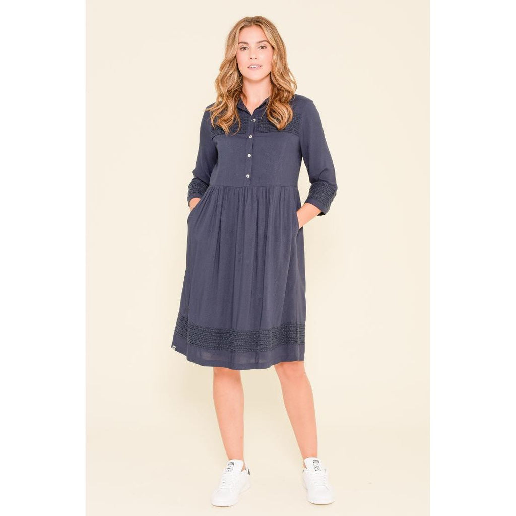 Brakeburn Pom Pom Trim Shirt Dress - Navy - Beales department store