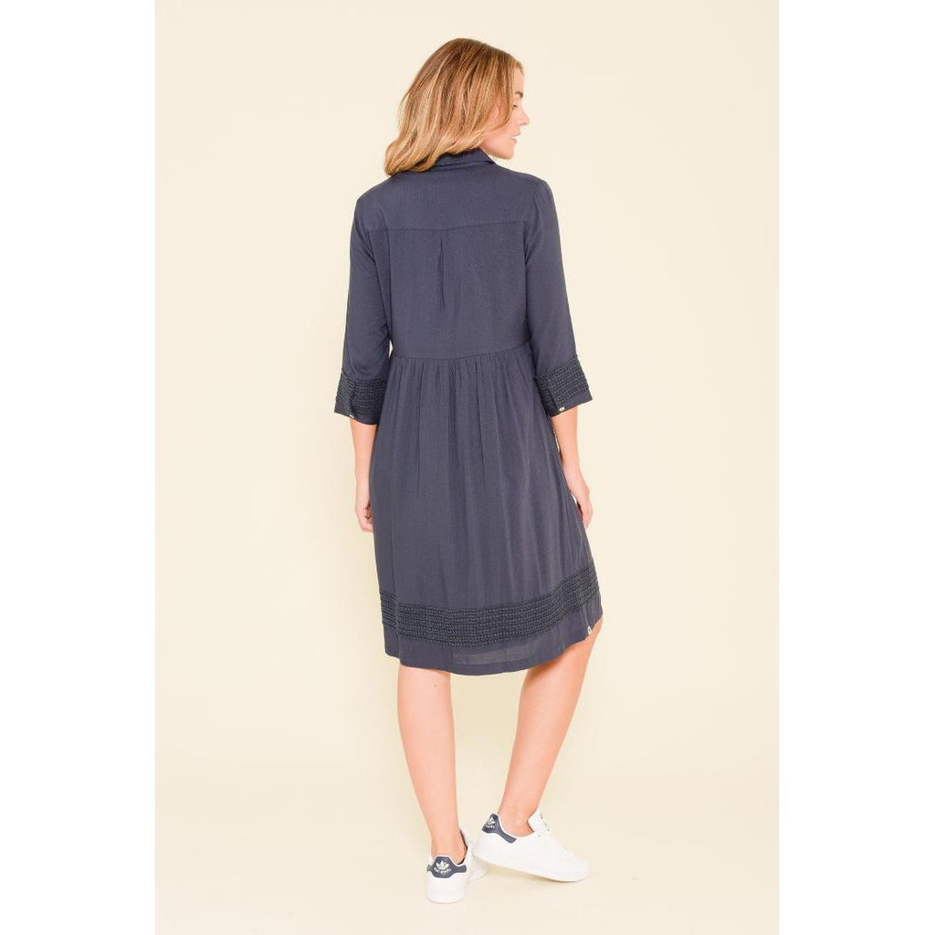 Brakeburn Pom Pom Trim Shirt Dress - Navy - Beales department store