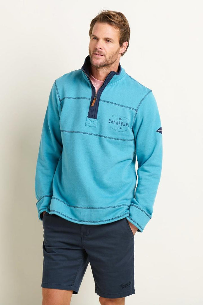 Brakeburn Quarter Zip Sweat - Blue Marl - Beales department store