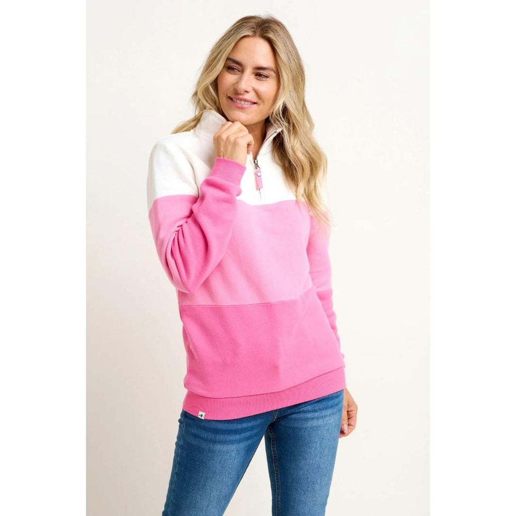 Brakeburn Quarter Zip Sweatshirt - Pink - Beales department store