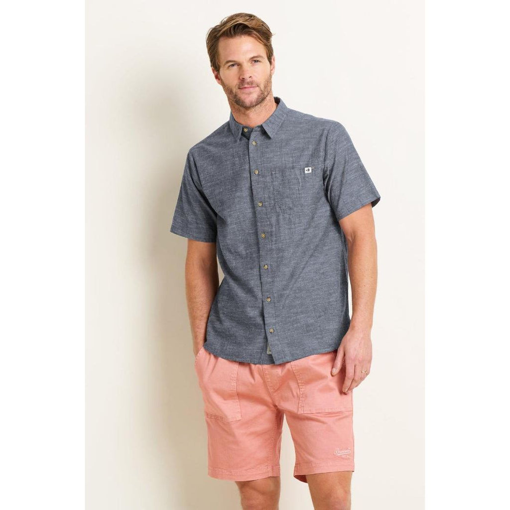 Brakeburn Slub Short Sleeve Shirt - Blue - Beales department store