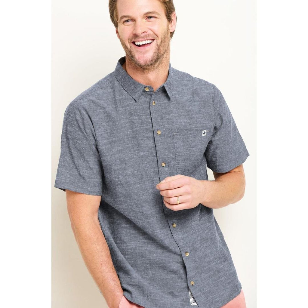 Brakeburn Slub Short Sleeve Shirt - Blue - Beales department store