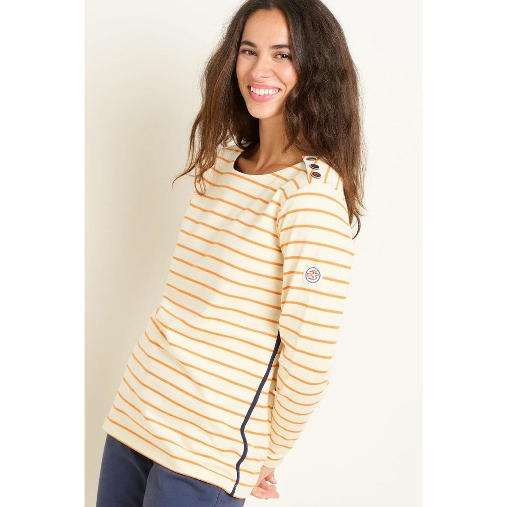 Brakeburn Stripe Bella Crew Sweat - Coral - Beales department store