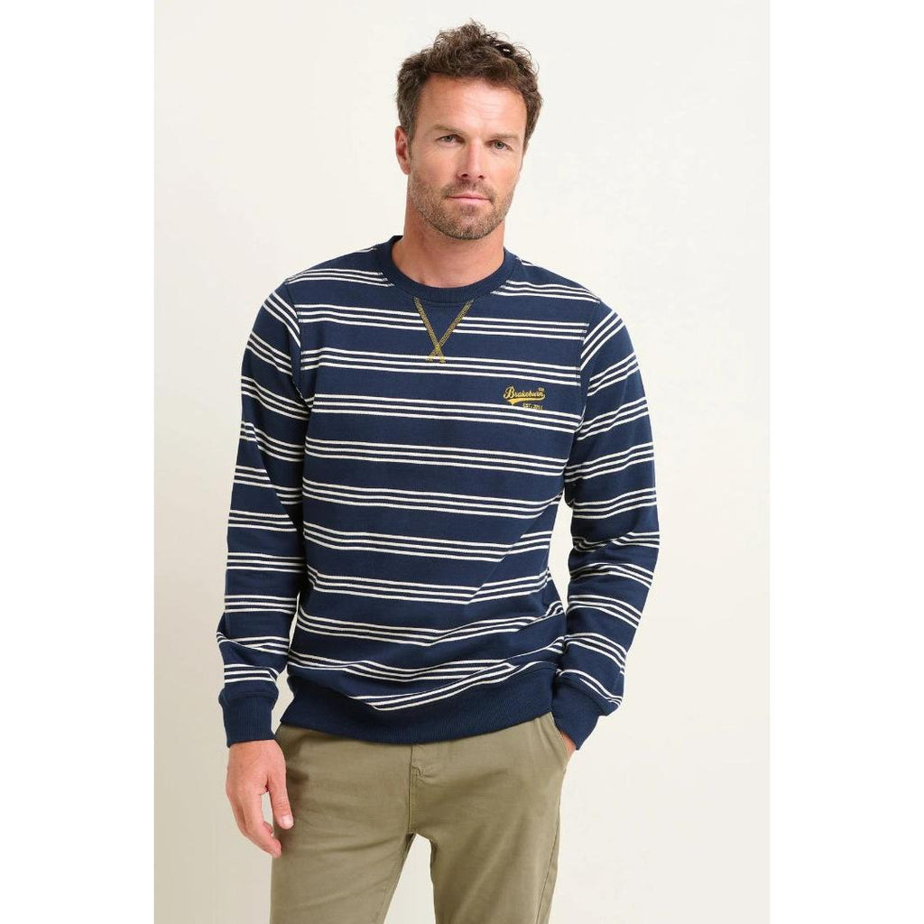 Brakeburn Stripe Crew Neck Sweatshirt - Navy - Beales department store