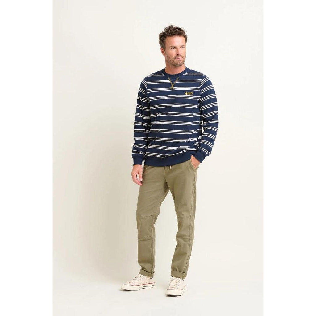 Brakeburn Stripe Crew Neck Sweatshirt - Navy - Beales department store