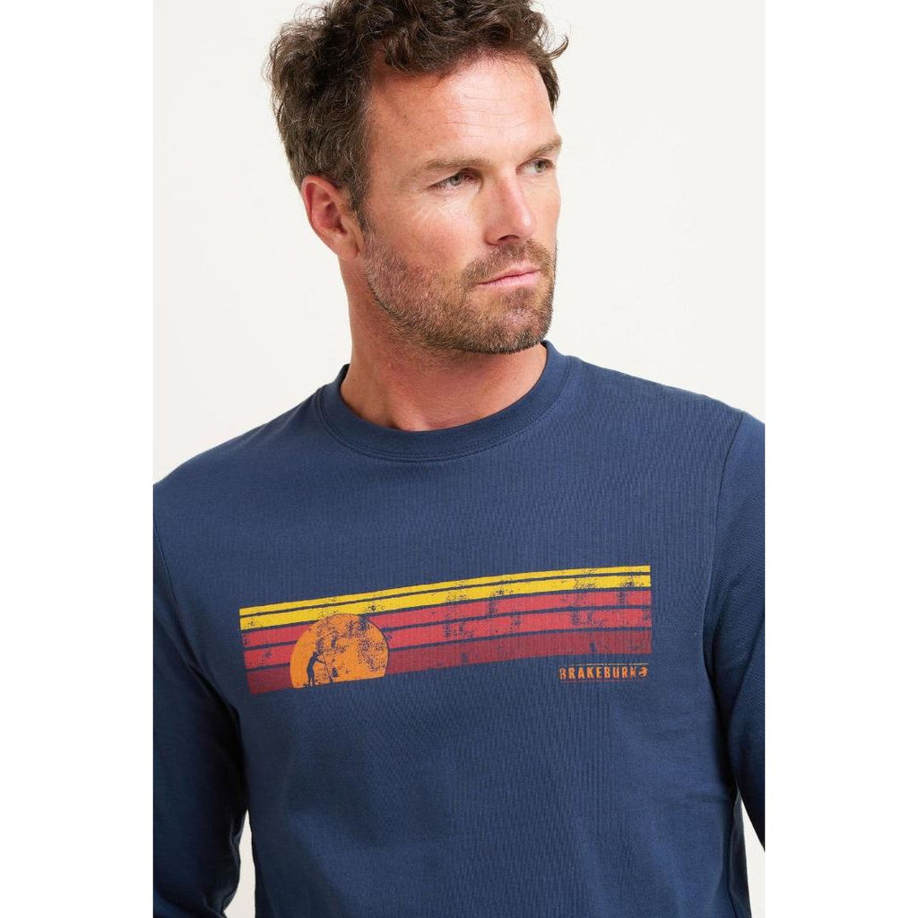 Brakeburn Sunset Stripe Long Sleeve Tee - Navy - Beales department store