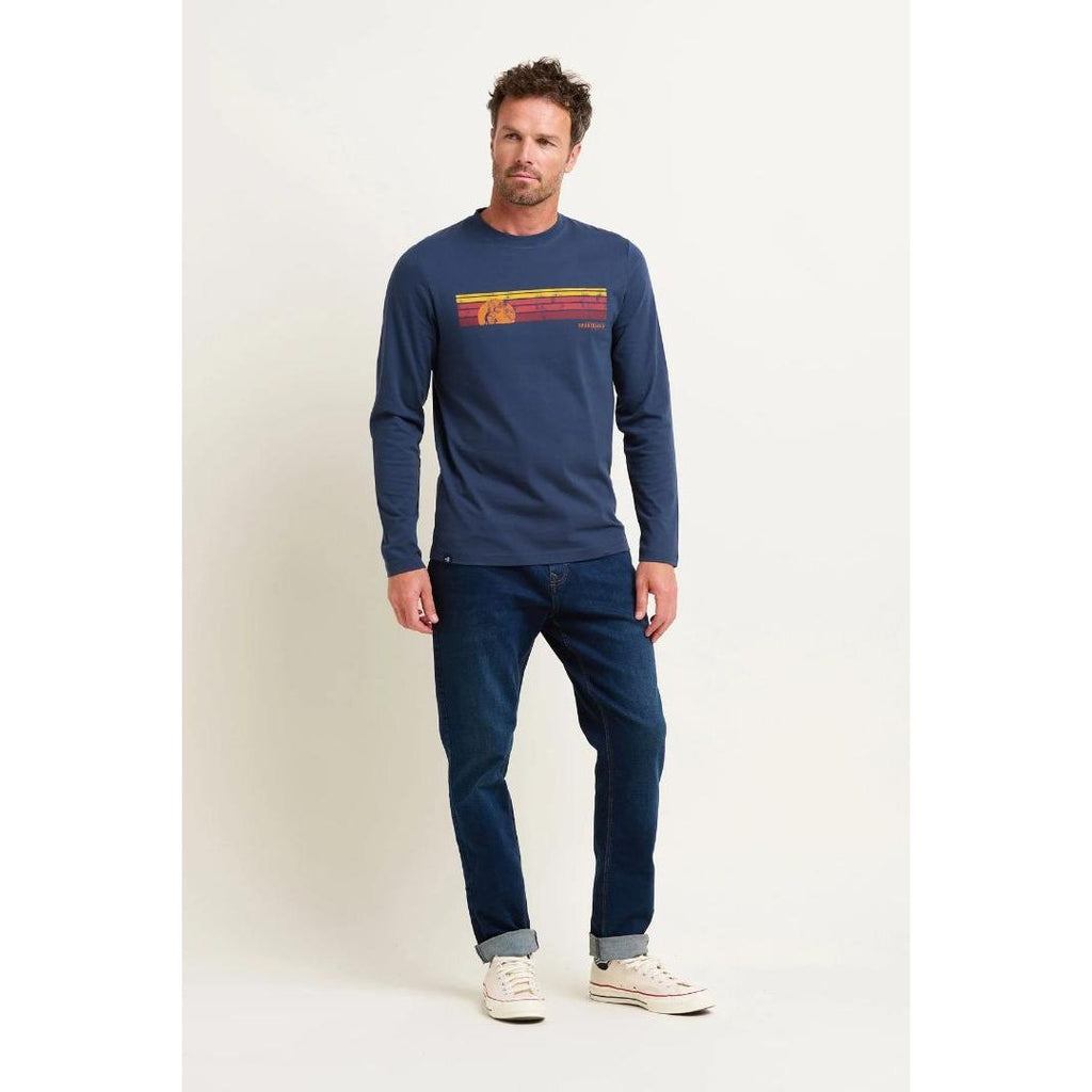 Brakeburn Sunset Stripe Long Sleeve Tee - Navy - Beales department store