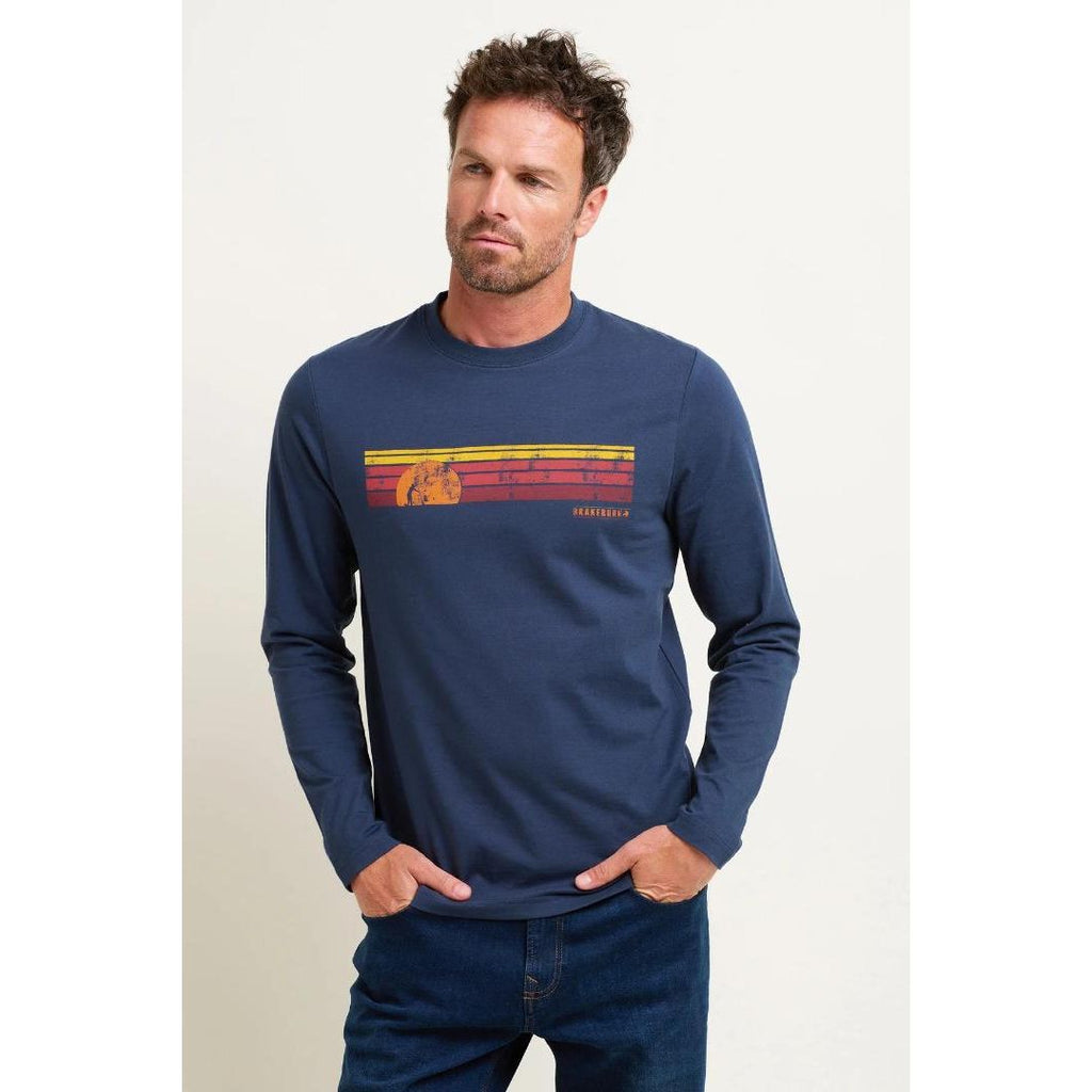 Brakeburn Sunset Stripe Long Sleeve Tee - Navy - Beales department store