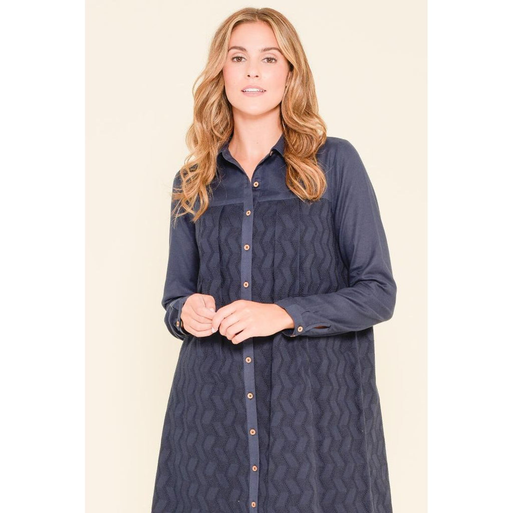 Brakeburn Zig Zag Broderie Shirt Dress - Navy - Beales department store