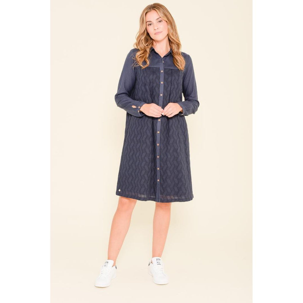 Brakeburn Zig Zag Broderie Shirt Dress - Navy - Beales department store