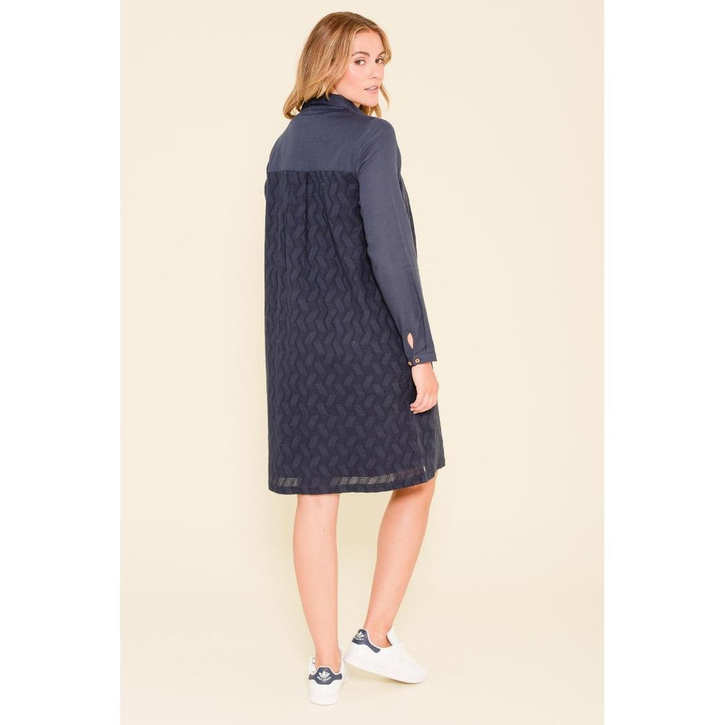 Brakeburn Zig Zag Broderie Shirt Dress - Navy - Beales department store