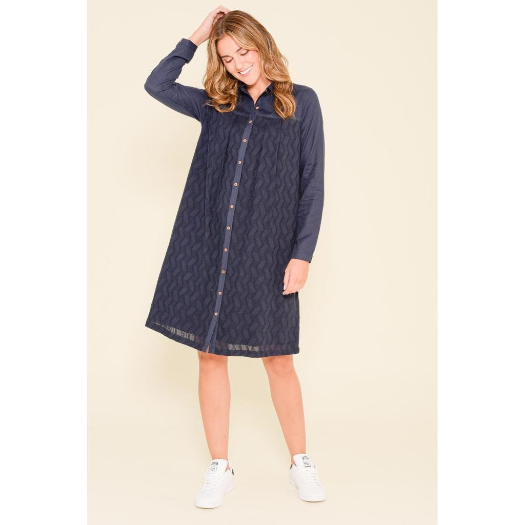 Brakeburn Zig Zag Broderie Shirt Dress - Navy - Beales department store