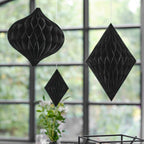 Black Honeycomb Paper Hanging Decorations- 5 Inner Pack