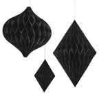 Black Honeycomb Paper Hanging Decorations- 5 Inner Pack