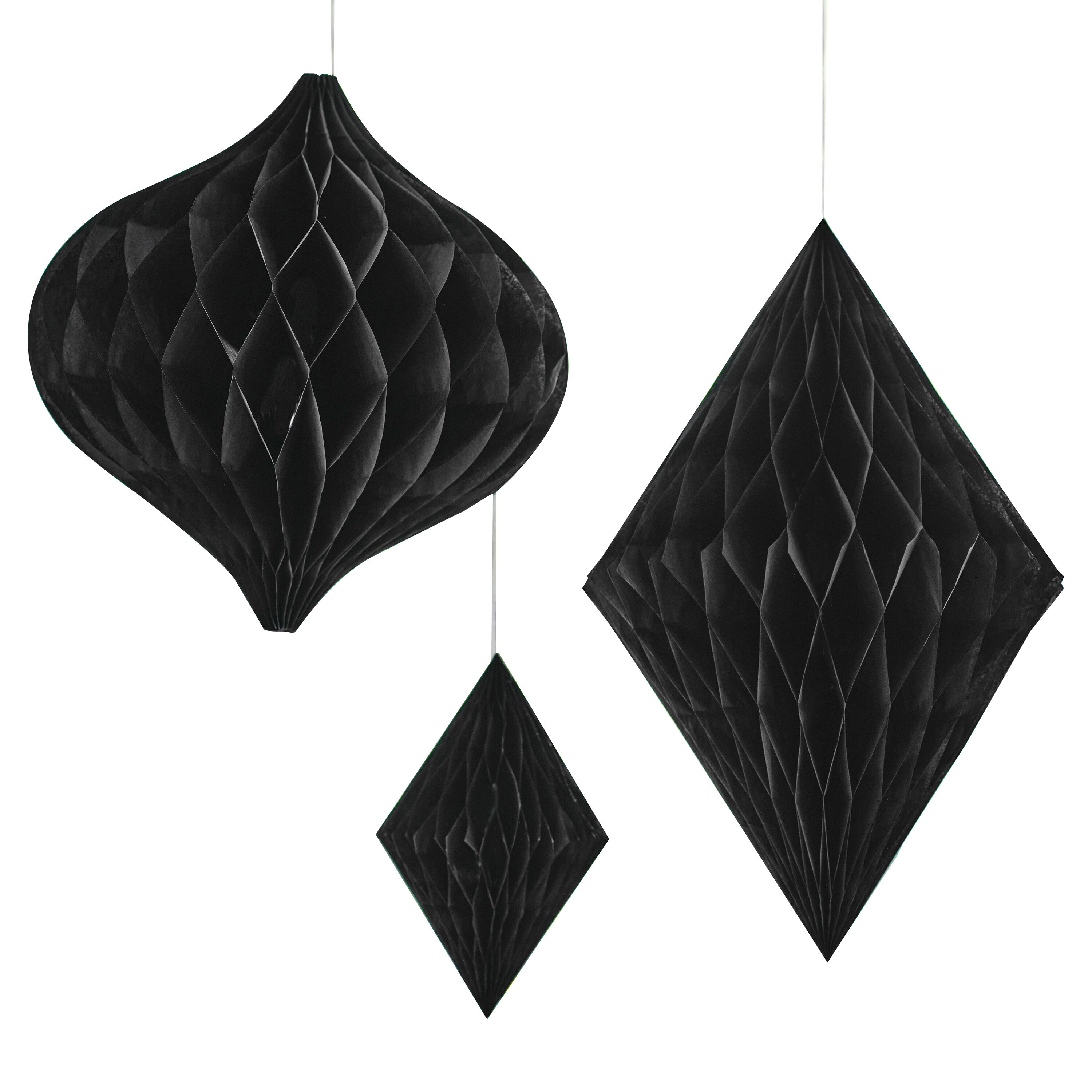 Black Honeycomb Paper Hanging Decorations- 5 Inner Pack