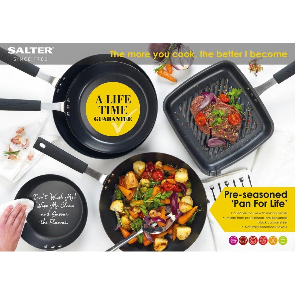 BW05456BS Salter Carbon Steel Pan for Life Frying Pan 24cm Black - Beales department store