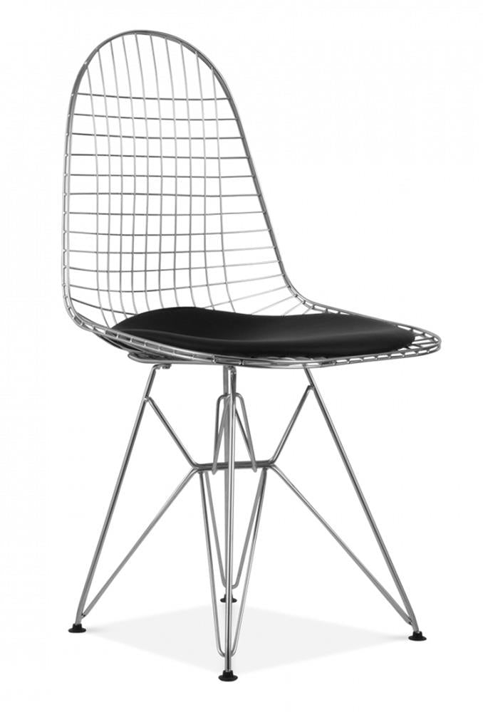 Inventors Chrome DKR Wire Chair With Black PU Cushion - Set of 2