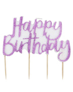 Pink Glitter Happy Birthday Candle - 12cm