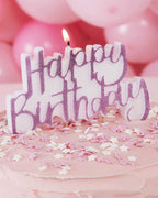 Pink Glitter Happy Birthday Candle - 12cm