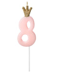 Light Pink Number 8 Candle with Crown - 9.5cm
