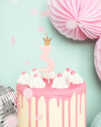 Light Pink Number 3 Candle with Crown - 9.5cm