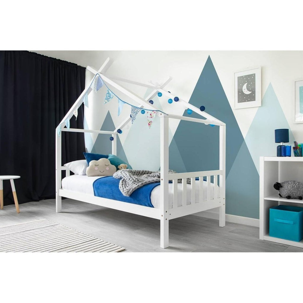 Charlie Kids White Wooden House Bed - Single - Beales department store