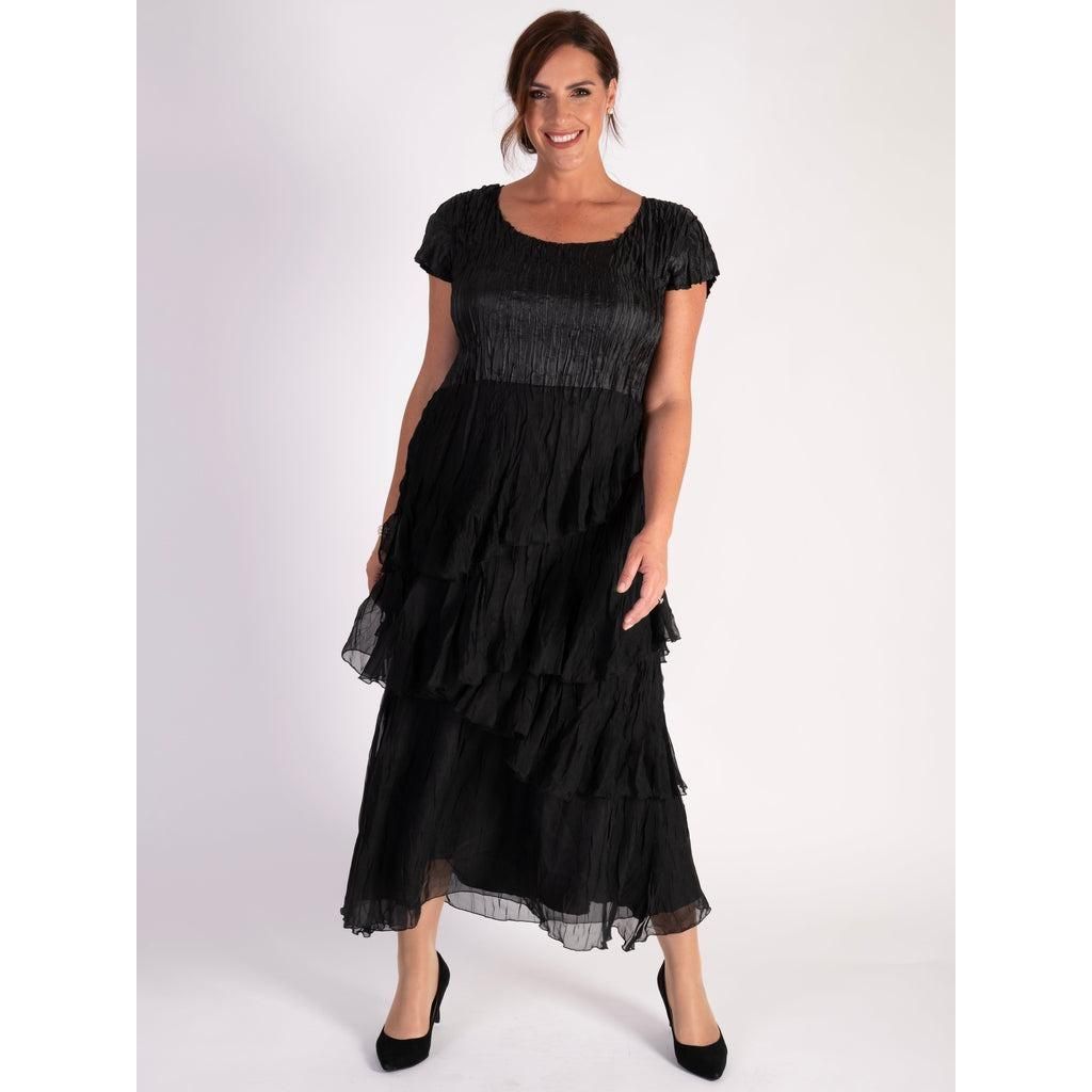 Chesca Black Crush Pleat Satin & Chiffon Dress - Beales department store