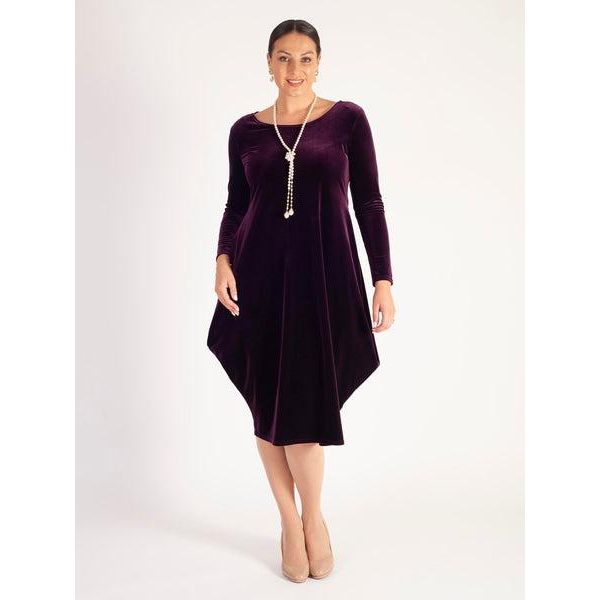 Chesca Claret Stretch Velvet Drape Dress with Pockets - Beales department store