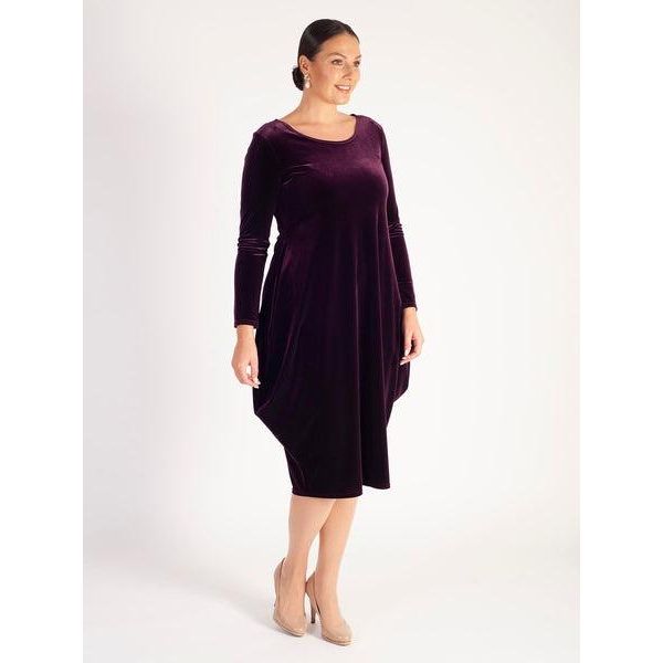 Chesca Claret Stretch Velvet Drape Dress with Pockets - Beales department store