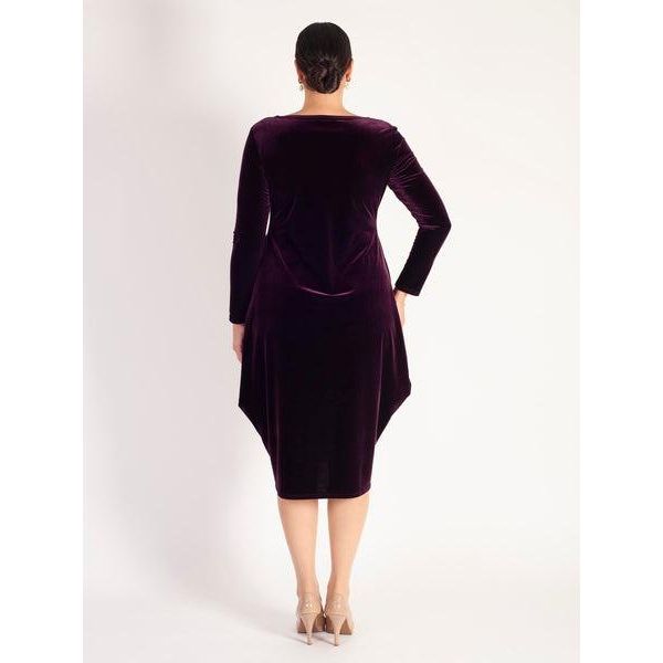 Chesca Claret Stretch Velvet Drape Dress with Pockets - Beales department store