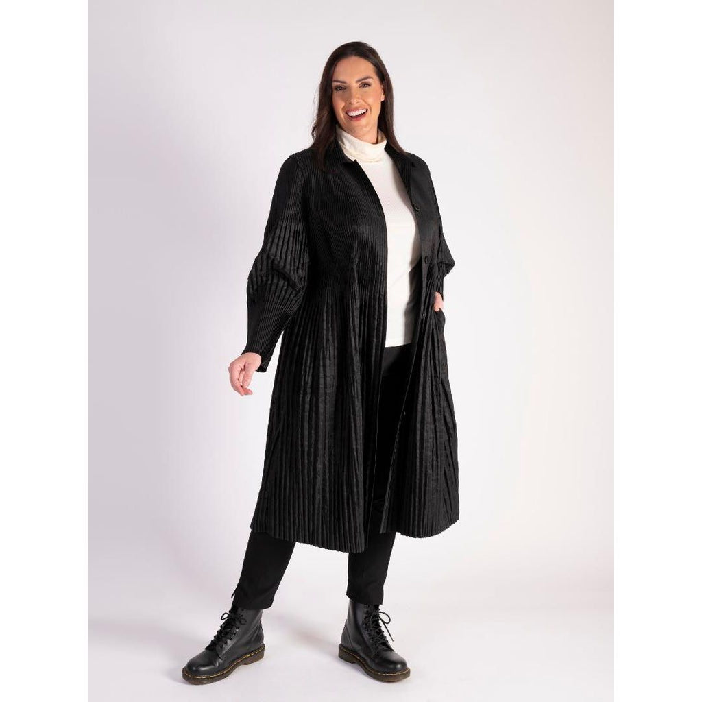 Chesca Lightweight Quilt Pleated Long Coat - Black - Beales department store