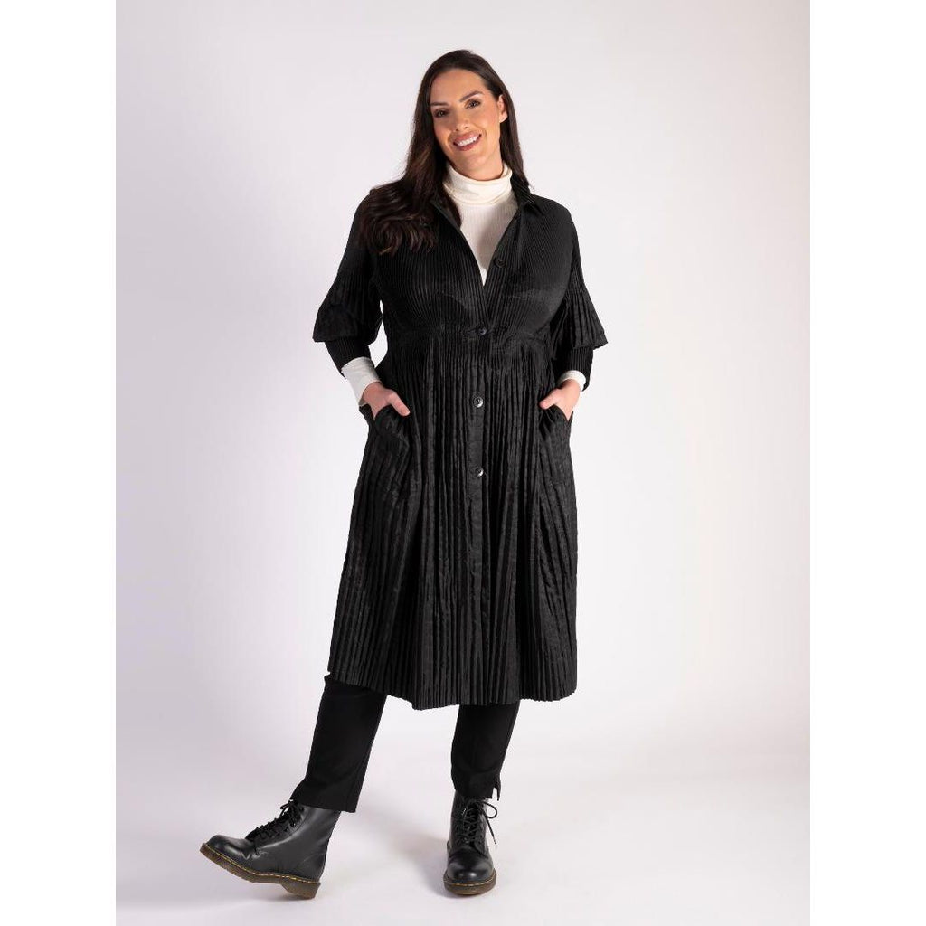 Chesca Lightweight Quilt Pleated Long Coat - Black - Beales department store