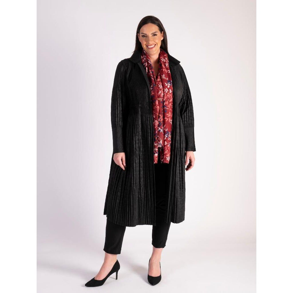 Chesca Lightweight Quilt Pleated Long Coat - Black - Beales department store