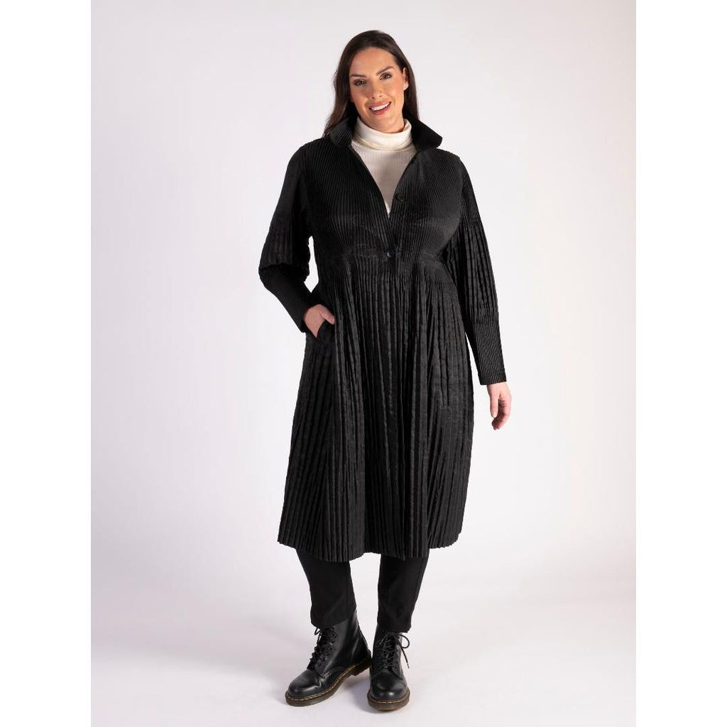 Chesca Lightweight Quilt Pleated Long Coat - Black - Beales department store