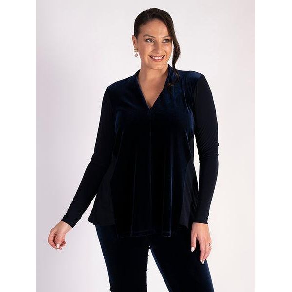 Chesca Navy Jersey Top with Velvet Front Panels - Beales department store