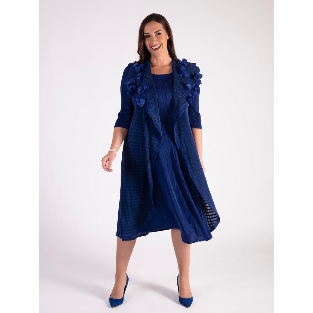 Chesca Royal Blue Pleated Dress With Chiffon Flower Details - Beales department store