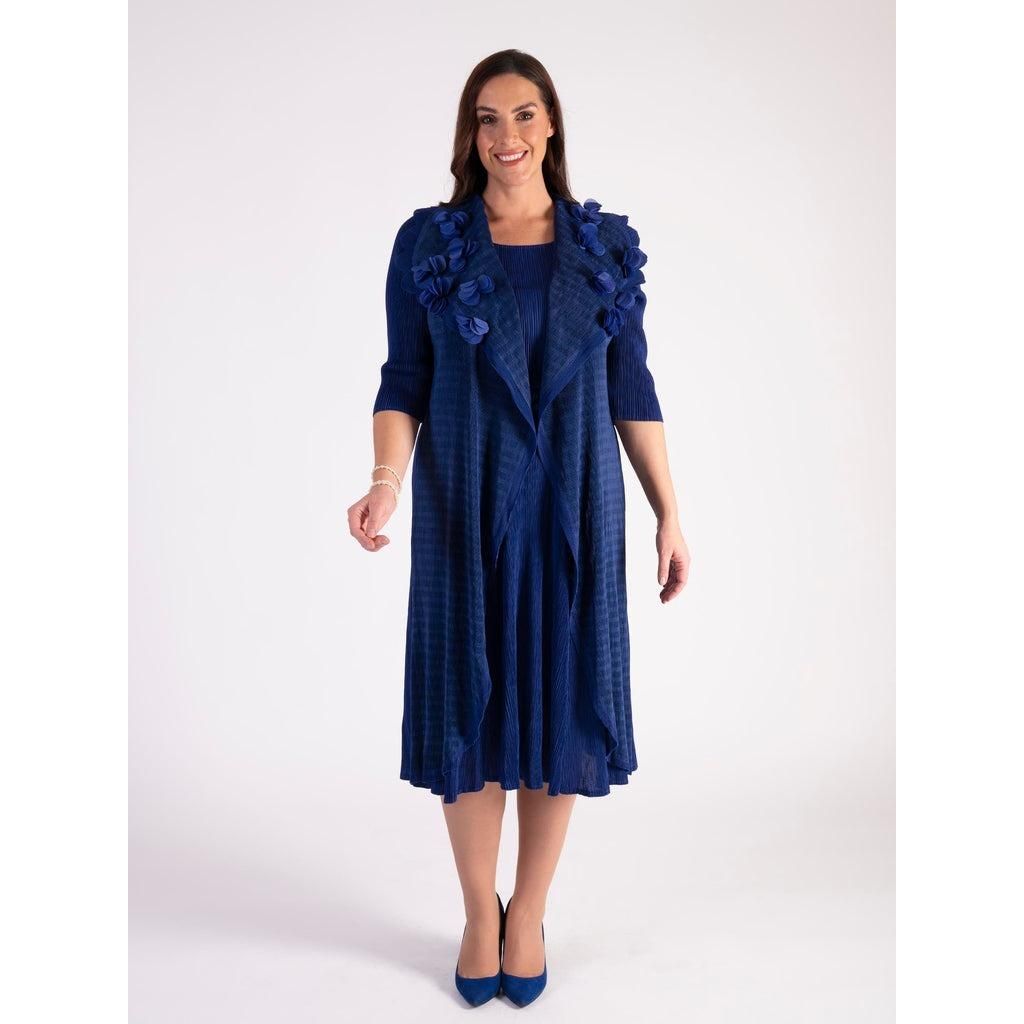 Chesca Royal Blue Pleated Dress With Chiffon Flower Details - Beales department store