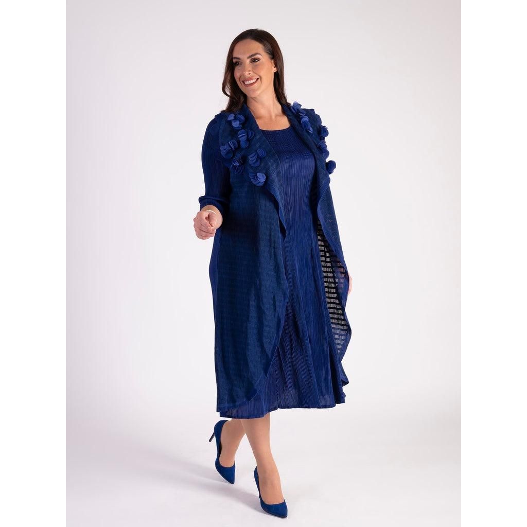 Chesca Royal Blue Pleated Dress With Chiffon Flower Details - Beales department store