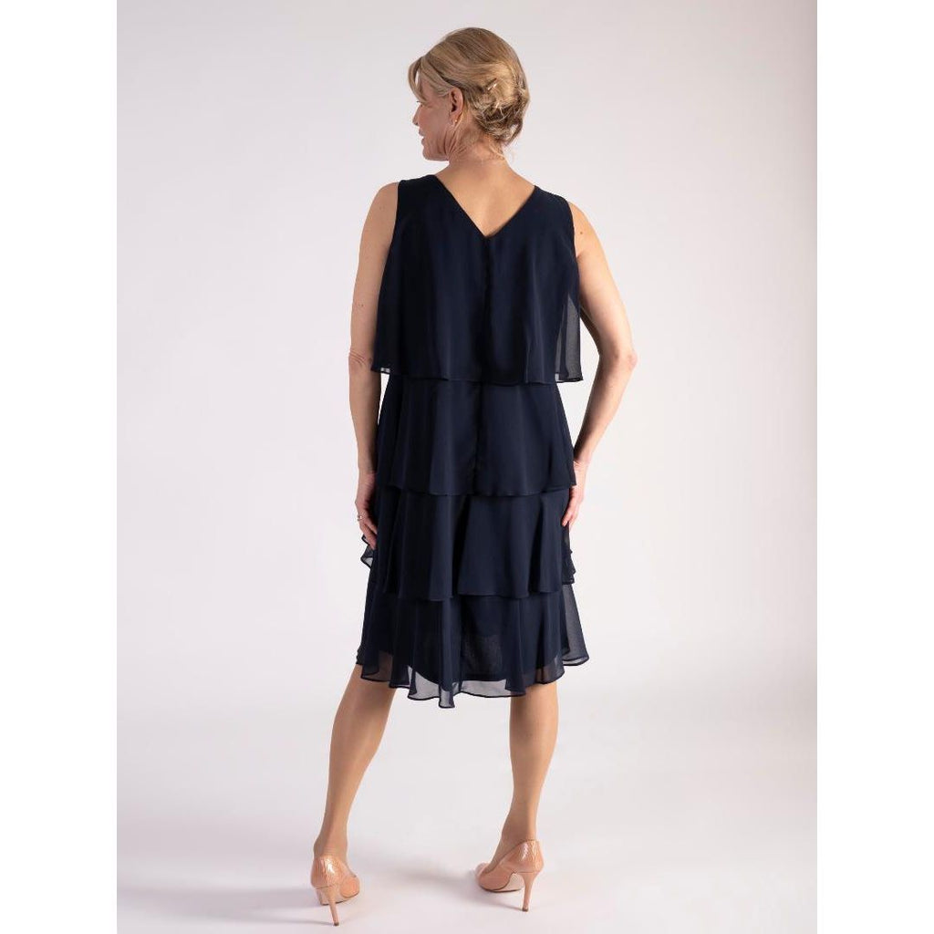 Chesca Sleeveless Tiered Dress with Shoulder Embellishment Detail - Navy - Beales department store