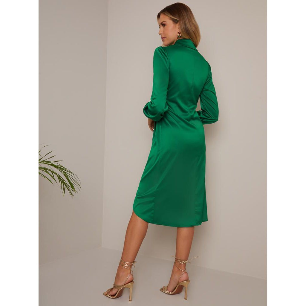 Chi Chi Balloon Sleeve Tie Detail Shirt Dress - Green - Beales department store