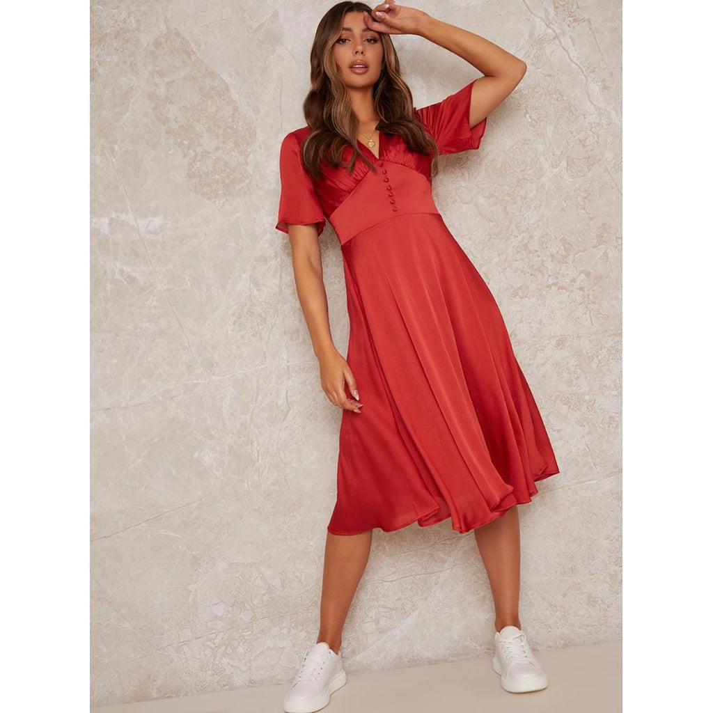 Chi Chi Midi Day Dress with Angel Sleeves - Orange - Beales department store