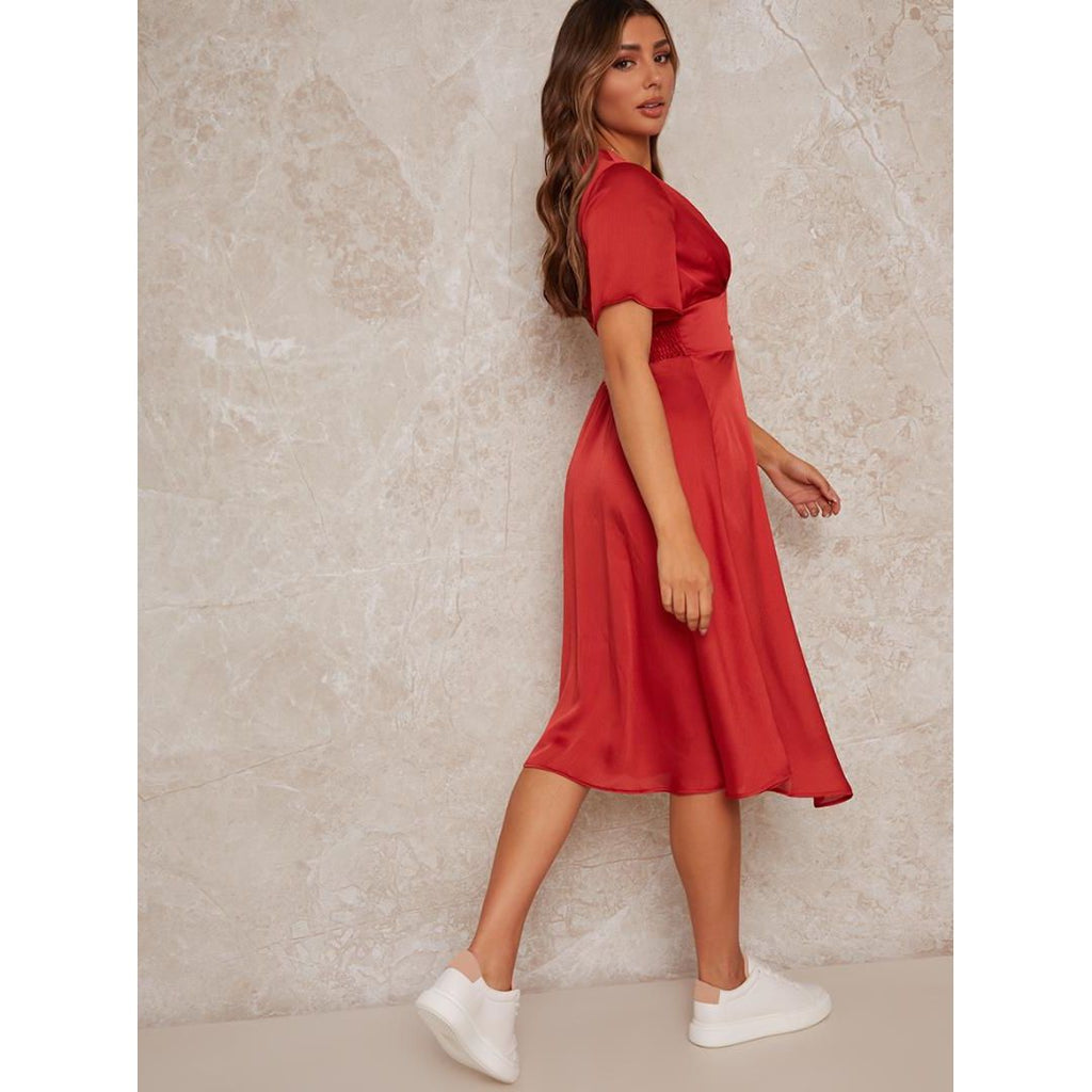 Chi Chi Midi Day Dress with Angel Sleeves - Orange - Beales department store