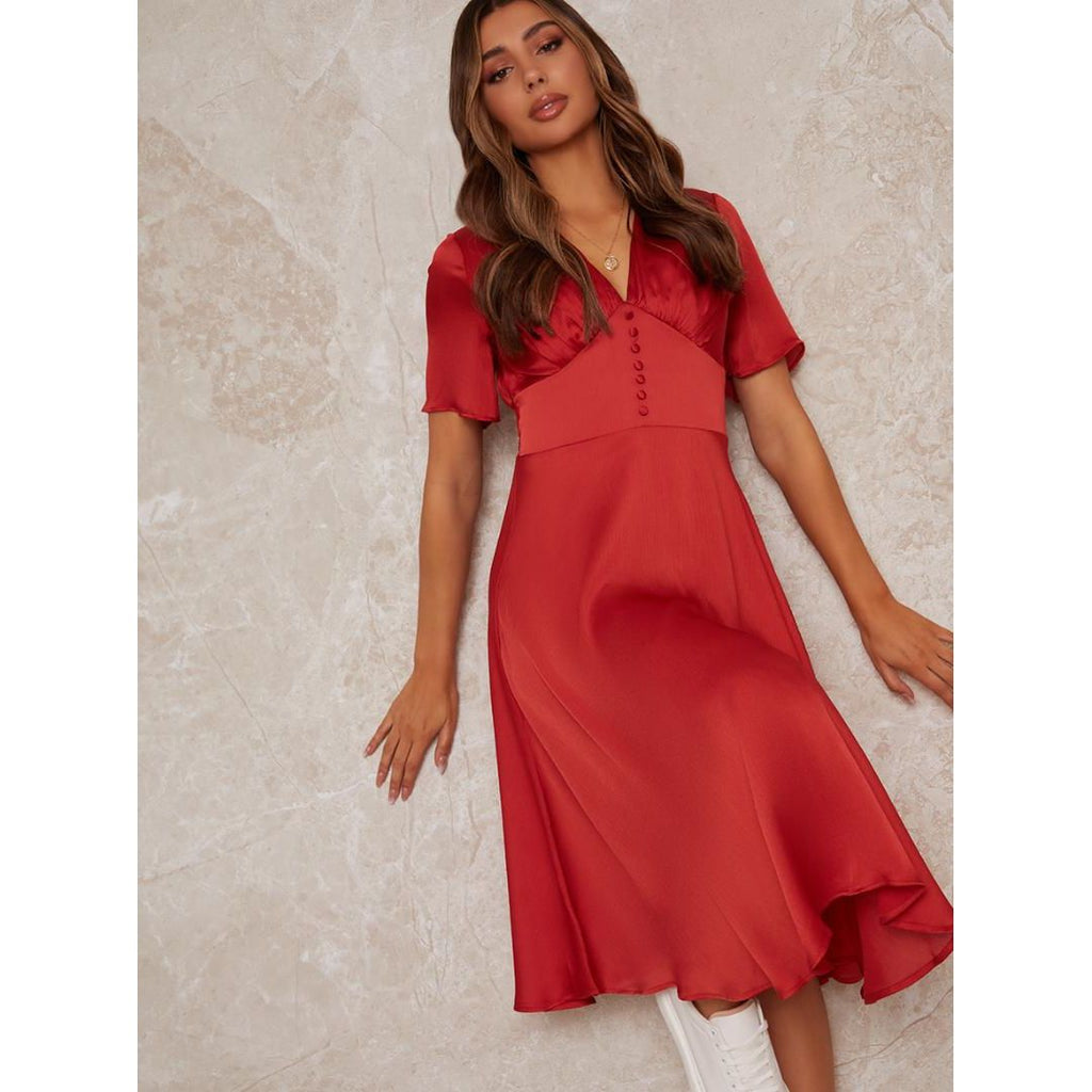 Chi Chi Midi Day Dress with Angel Sleeves - Orange - Beales department store