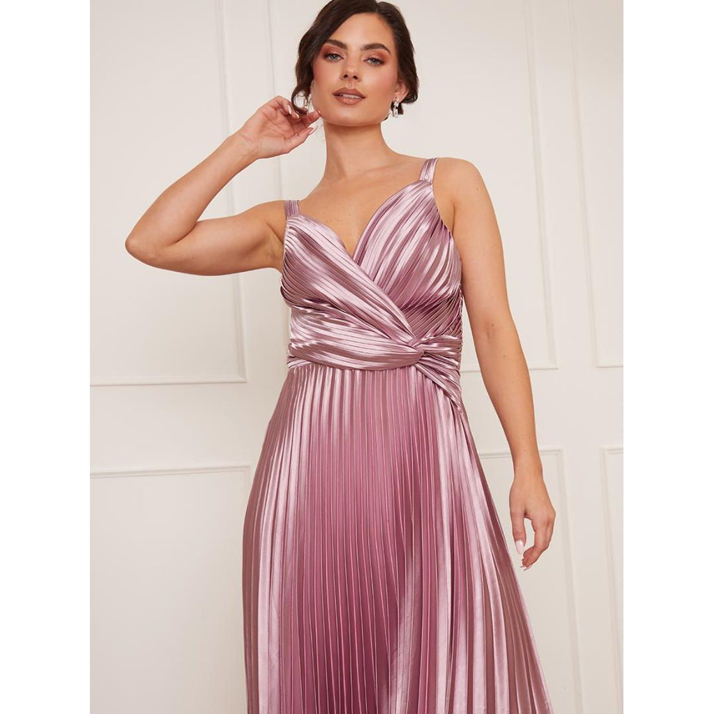 Chi Chi Petite Satin Cami Strap Pleated Maxi Dress - Lilac - Beales department store