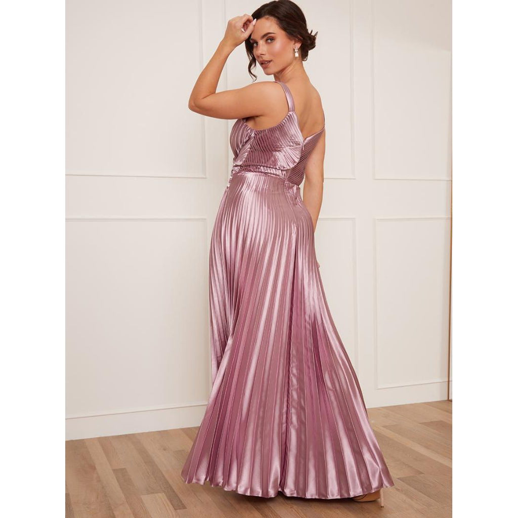 Chi Chi Petite Satin Cami Strap Pleated Maxi Dress - Lilac - Beales department store