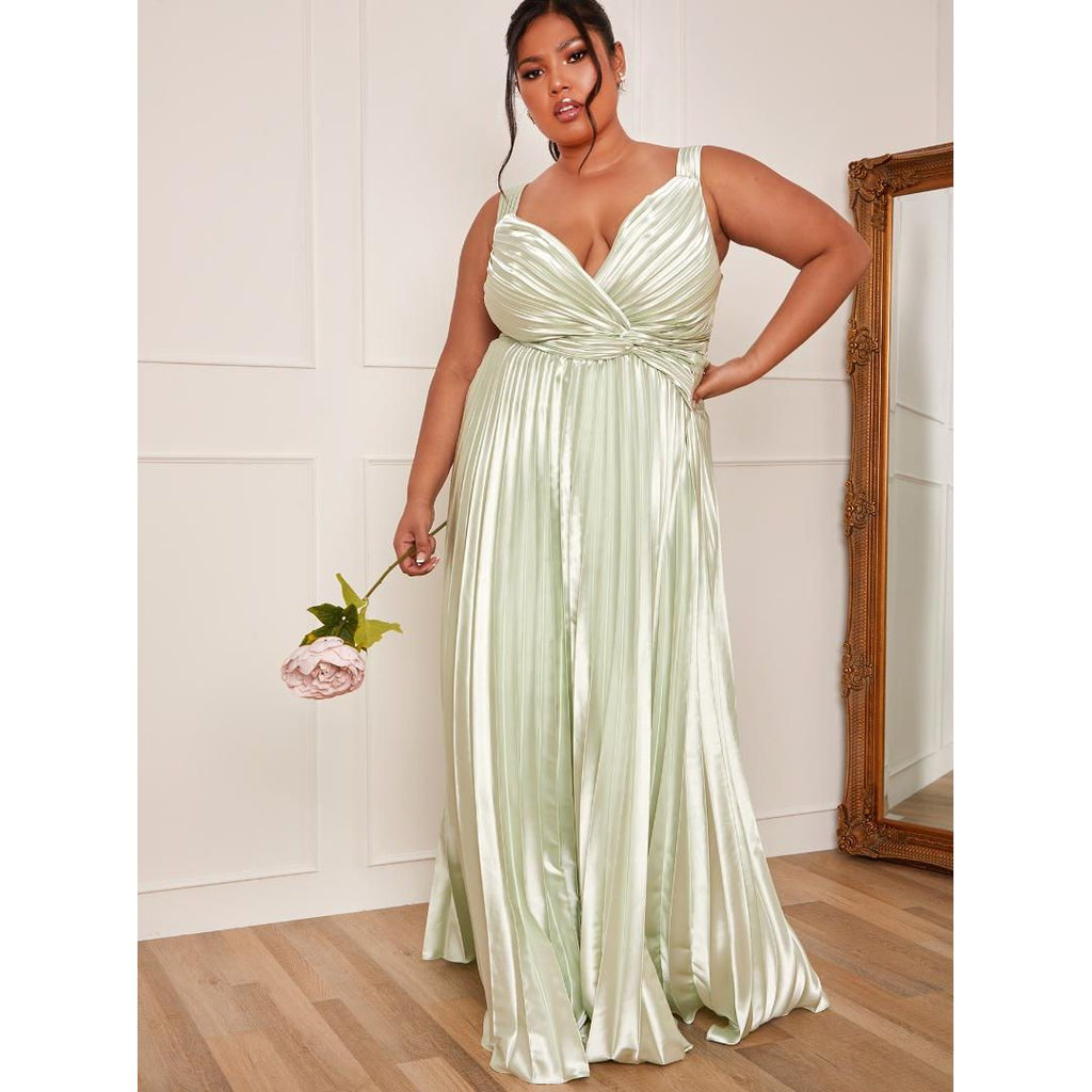 Chi Chi Plus Size Satin Cami Strap Pleated Maxi Dress - Mint - Beales department store