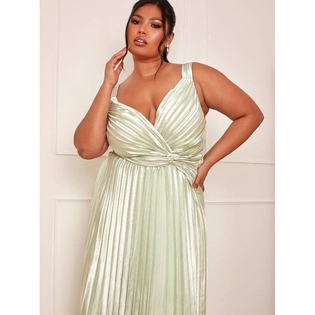 Chi Chi Plus Size Satin Cami Strap Pleated Maxi Dress - Mint - Beales department store